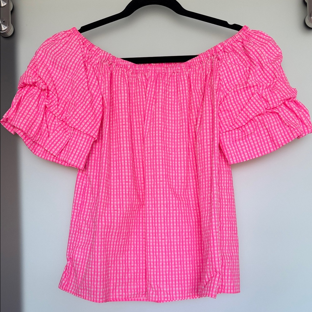 Lilly Pulitzer Hot Pink Gingham Off-Shoulder Top